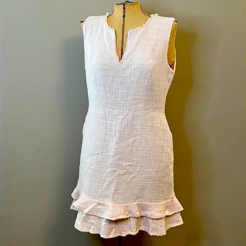 Karl Lagerfeld Light Pink Tweed Dress with Bottom Ruffle - Size 12